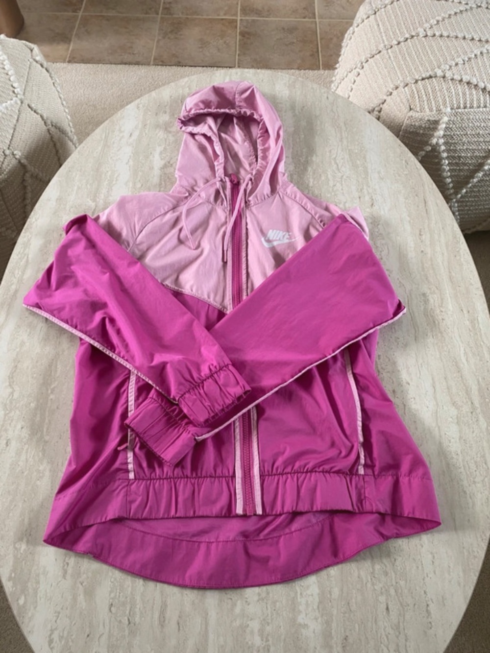 Nike Women's Two-Tone Pink Hooded Windbreaker Jacket